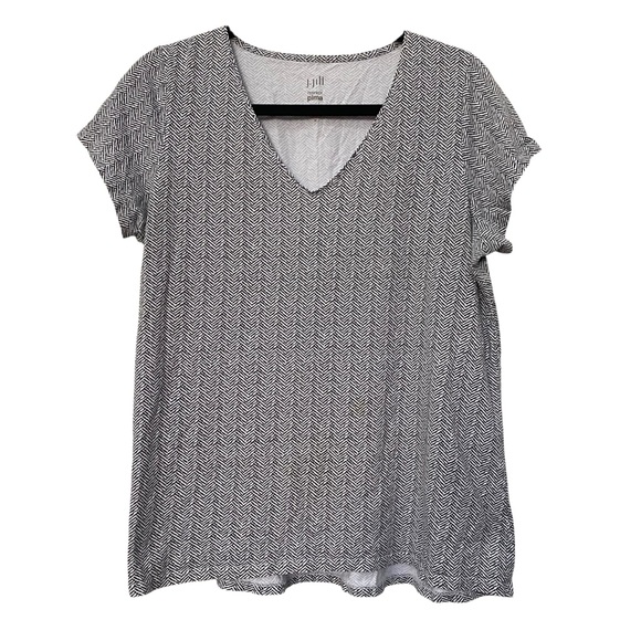 Lot of 2 J Jill Perfect Pima Patterned V-neck Tee T-Shirt Top size M Khaki Navy - Picture 8 of 9